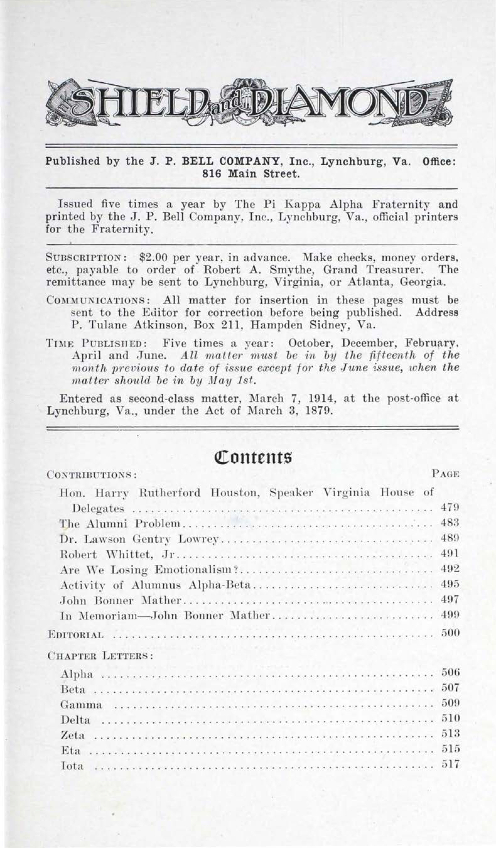 Shield and Diamond, Vol. 25, No. 4, April 1916